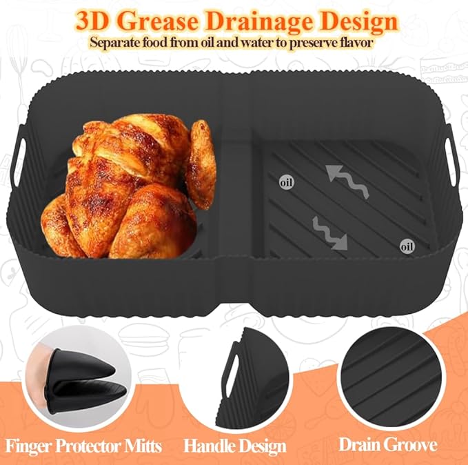 3 Pcs Air Fryer Liners Silicone for Ninja Flex Drawer AF500UK, 2 in 1 Large Airfryer Liners - OneBag