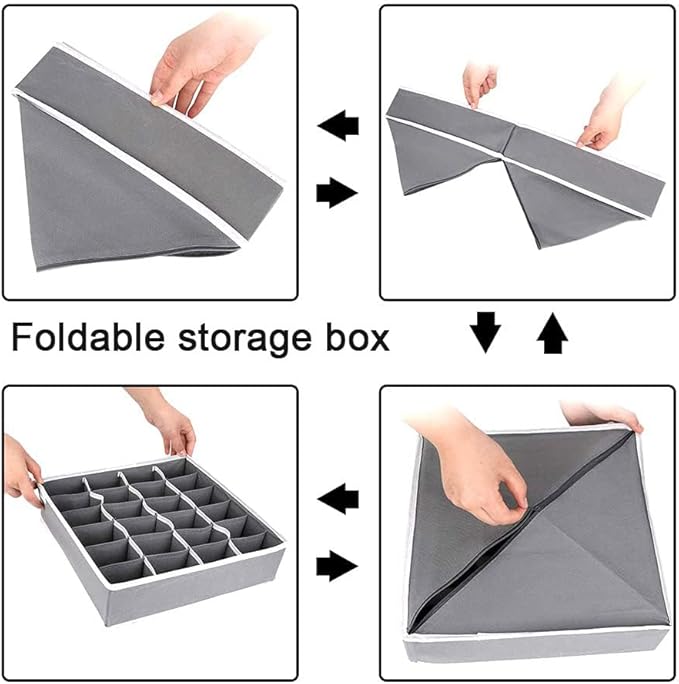 4 Pcs Foldable Drawer Organiser Dividers, Grey PP Lined Storage Boxes with 2 Bottom Boards Sturdy and Convenient - OneBag