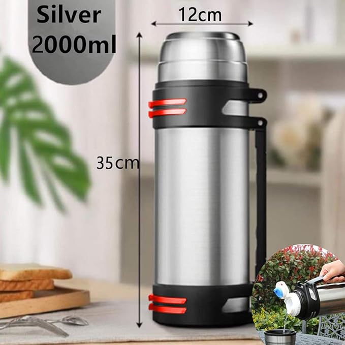2L Stainless Steel Thermal Vacuum Travel Insulated Bottle Giant Flask for Hot and Cold Drinks - OneBag