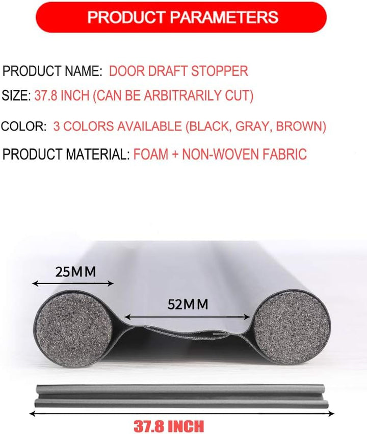 Under Door Draft Stopper 37 inches Adjustable Insulation Double-Sided Sound Proof Door Air Draft Blocker for Noise Light Smell - OneBag