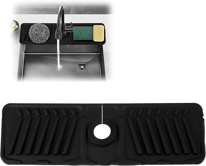 Silicone Sink Faucet Mat, Kitchen Sink Splash Guard, Draining Mat Around Tap, Drip Catcher Tray Mat for Kitchen Sink Splash Protector - OneBag
