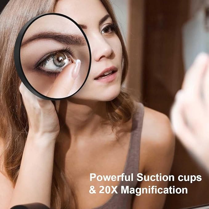 20X Magnifying Mirror, 3.5 inches Magnifying Mirror with Suction Cup and 2Pcs Tweezers, Black Portable Magnifier Makeup Mirror - OneBag