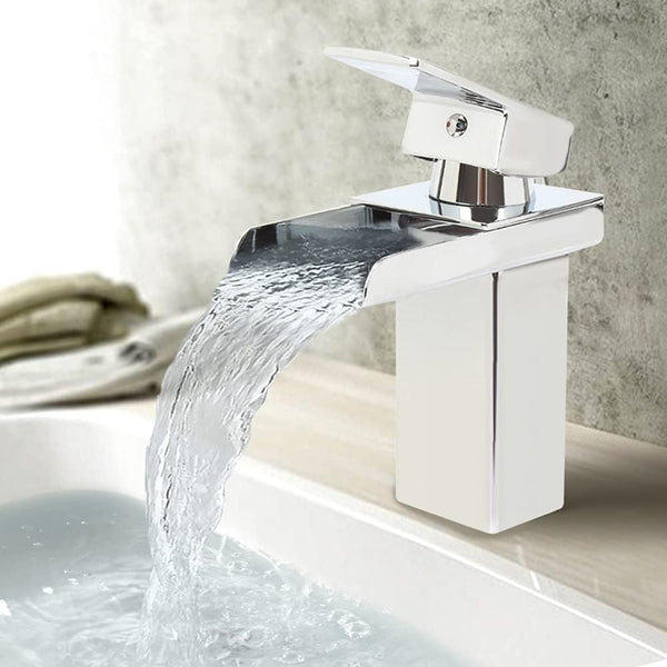 Basin Mixer Tap Bathroom Taps Waterfall Mixers Single Lever Chrome Plated Brass Sink Mixer Tap with Hoses