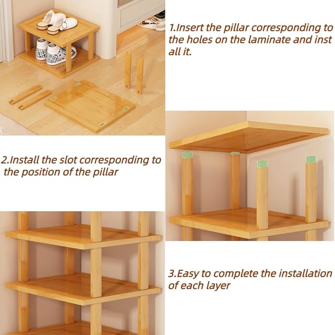 7 Tier Shoe Rack, Shoe Racks Storage, Natural Bamboo Shelf Vertical Narrow Shoe Racks - OneBag