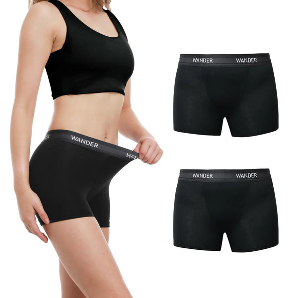 Womens Boxer Briefs Underwear Anti Chafing Soft Stretch Safety Boy Shorts Panties for Ladies Size M  2 Pack Black