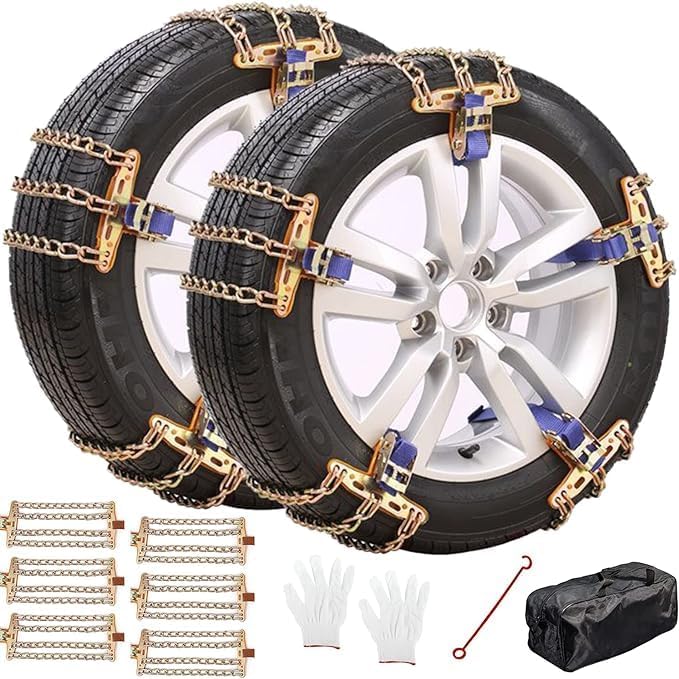 6 Pcs Large WeKit Universal Car Snow Chains, Winter Universal Security Chains Tire Width 8.9-10.8'',Emergency Anti Slip Snow Tire Chains - OneBag