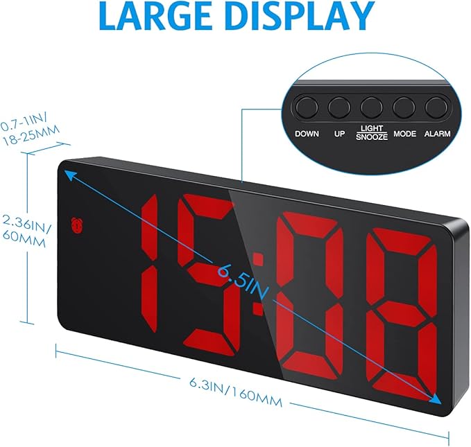 Red Digital Alarm Clock, Alarm Clocks Bedside with Large LED Temperature Display, USB/Battery Powered Digital Clock - OneBag
