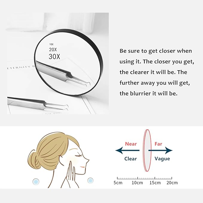 20X Magnifying Mirror, 3.5 inches Magnifying Mirror with Suction Cup and 2Pcs Tweezers, Black Portable Magnifier Makeup Mirror - OneBag