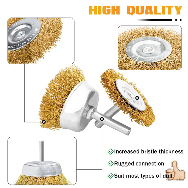 10 Pcs Wire Wheel Brush Drill with Cup, Tube, 1/4-Inch Shank Brush for Cleaning, Rust, Paint, Polishing - OneBag