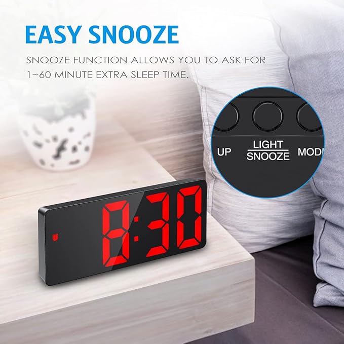 Red Digital Alarm Clock, Alarm Clocks Bedside with Large LED Temperature Display, USB/Battery Powered Digital Clock - OneBag