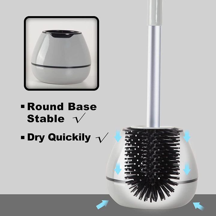 Silicone Toilet Brush and Holder Set with Long Non-Slip Handle for Bathroom, Wall Mounted & Floor Type - OneBag