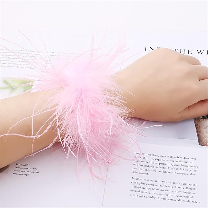 2 Pcs Pink Feather Bracelet Wristlet Women's Accessories Cuff Sleeve Bangle, Hair Accessories - OneBag