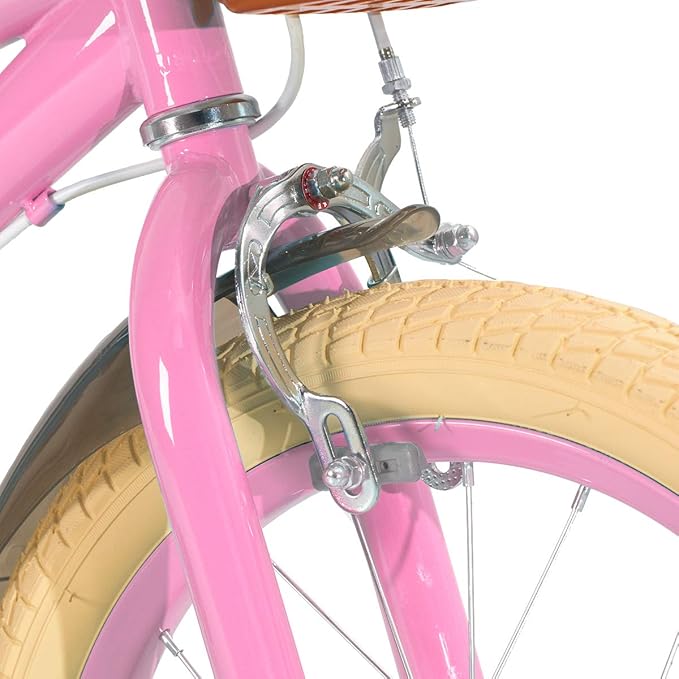 Hiland 16 Inch Kids Bike with Training Wheels, Pink Girls' Bike, Handbrake and Coaster Brake, Kids Bike for Girls 5 6 7 8 Years with Basket - OneBag