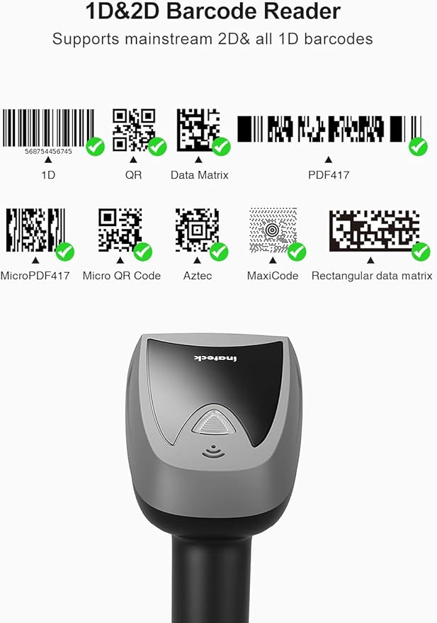 2D Barcode Scanner Wireless, Bluetooth QR Code Scanner, 2D Imager with 2000mAh Battery, Read Screen Barcodes, BCST-52 - OneBag