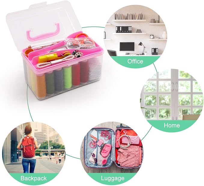 Portable Sewing Kit Box, Premium Sewing Supplies with Storage Box- Pink - OneBag