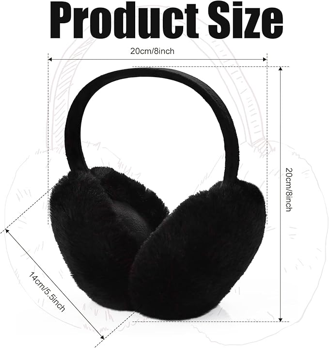 Black Winter Ear Muffs, Foldable Black Ear Muffs, Plush Earmuffs - OneBag