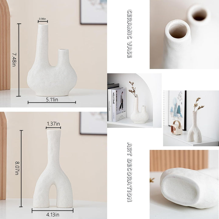 2 Pcs Ceramic Flower Vase, for Modern Boho House, Living Room, Table, Office - OneBag