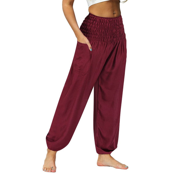 Women Red Hippie Harem Trousers, Plain Elasticated Waist Bottoms Boho Lounge Yoga Pants- S - OneBag