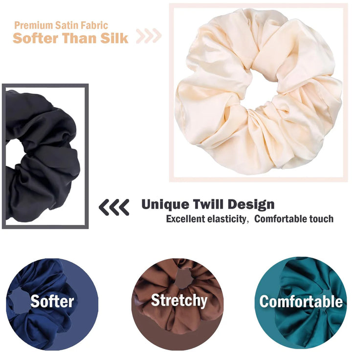 6 Pcs Women Large Satin Hair Scrunchies, Neutrals Colourful, Black for Women Thick Hair - OneBag