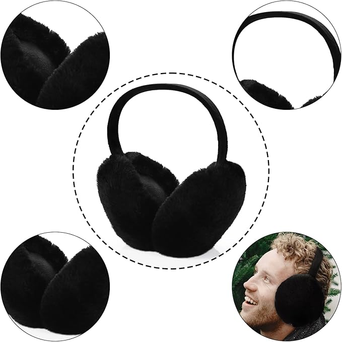Black Winter Ear Muffs, Foldable Black Ear Muffs, Plush Earmuffs - OneBag