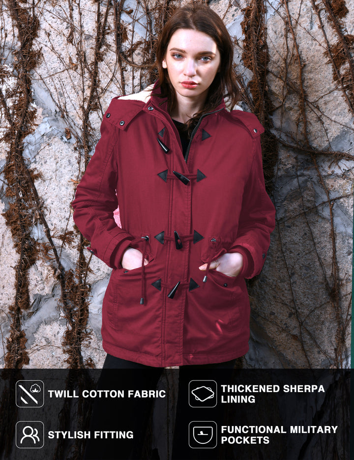 Wantdo Women's Winter Military Cotton Jacket Hooded Outwear Coat Claret Size S - OneBag