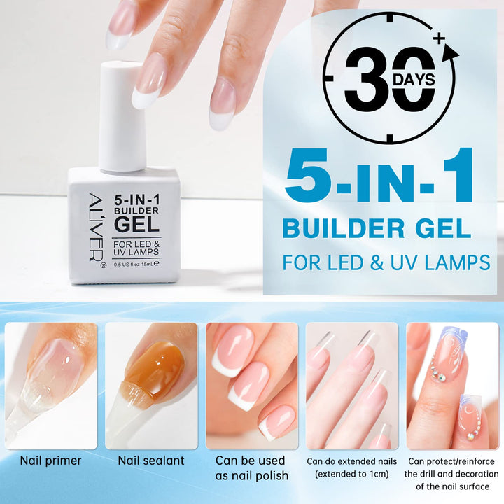 2 Pcs 15ml Builder Nail Gels,  5 in 1 Builder Base Strengthening Gel, Professional Manicure Repair - OneBag