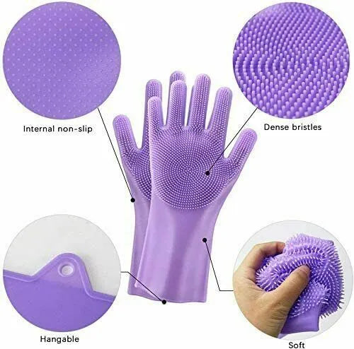 Reusable Silicone Dishwashing Gloves with Latex-like Texture for Kitchen and Bathroom - OneBag