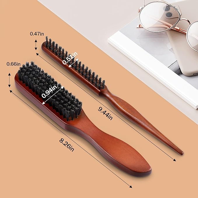 2 Pcs Teasing Hair Brush, Bristle Brush Hair for Hair and Beards, Wood Handle Detangle Hair Brush for Men and Women - OneBag