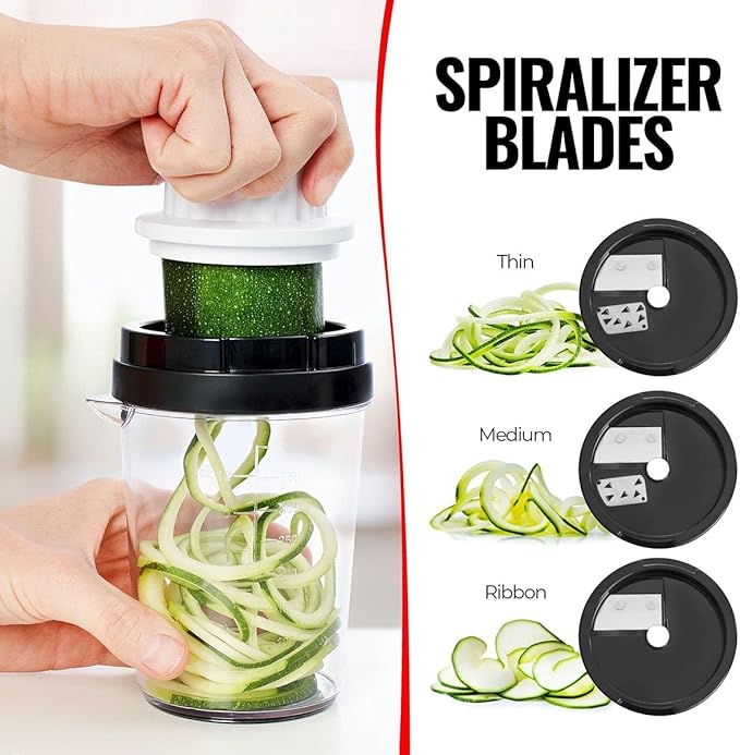 8-in-1 Spiralizer for Vegetables, Vegetable Slicer,  Zucchini Courgette Spiralizer Zoodles Noodles Spaghetti Maker, Veggie Veg Carrot Cucumber Slicer Spiral Cutter - OneBag