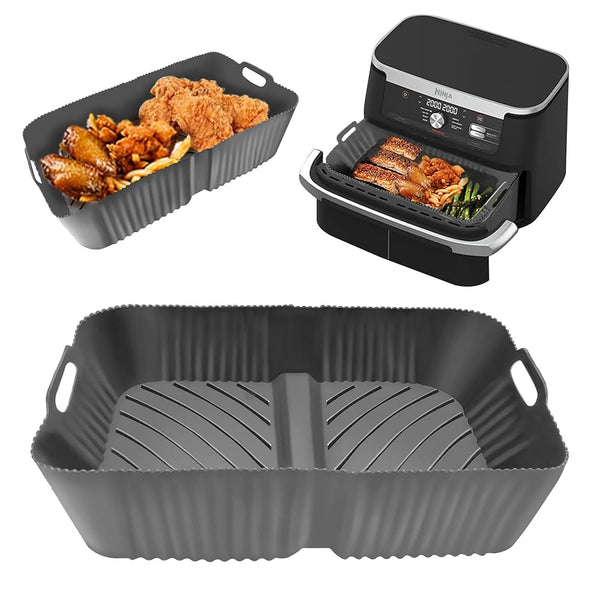 2 in 1 Large Grey Hmfmdy Air Fryer Silicone Liners, Air Fryer Accessories for Ninja Foodi Flexdrawer 10.4L AF500UK, Replacement for Disposable Parchment Paper Liner