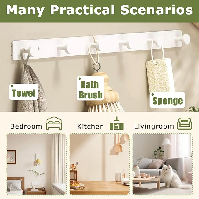 Gerhannery Black Coat Racks for Wall, Coat Hangers Wall Mounted with 6 Rond Hooks, Heavy Duty Coat Hooks Wall Mounted Clothes Hat Hooks - OneBag