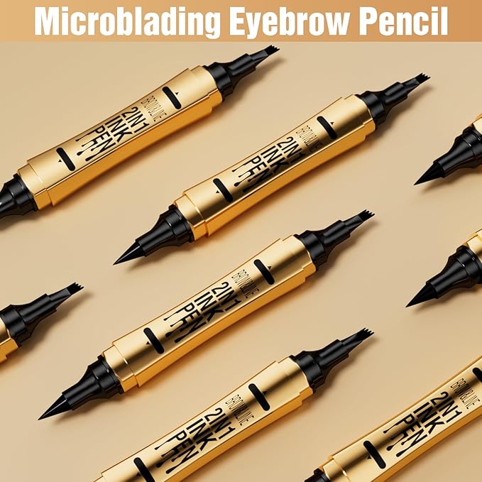 Incisite Eyebrow Pen, Dual-Ended Brow Pencil, 2-in-1 Liquid Eyeliner and Eyebrow Pen, Waterproof Long Lasting Brow Pen for Effortless Natural Brows(Black + Eyeliner Black) - OneBag