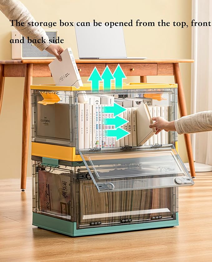 Orange 50x35.5x23.5cm Plastic Storage Box with Lid, Collapsible Storage Box, Foldable Storage Drawers with Wheels Heavy Duty Sturdy - OneBag