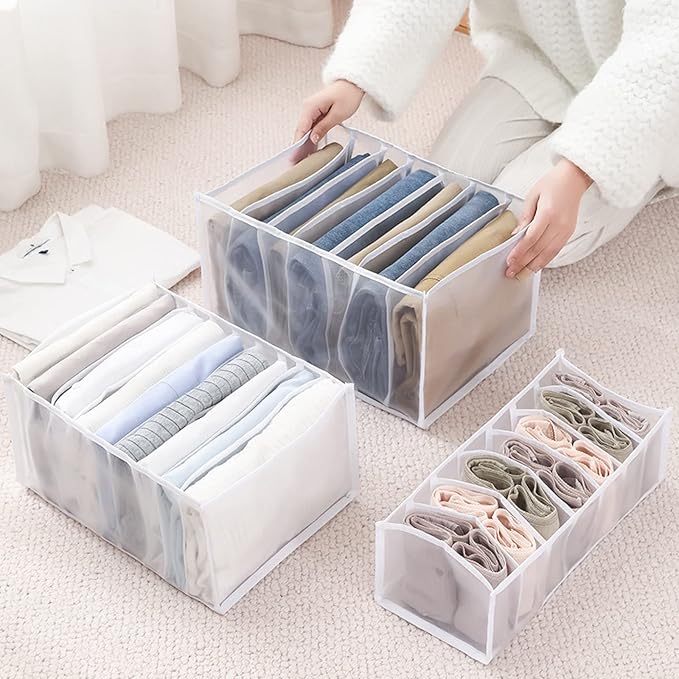 3 Pcs Foldable Wardrobe Storage Organiser Divider with 23 Grids - OneBag