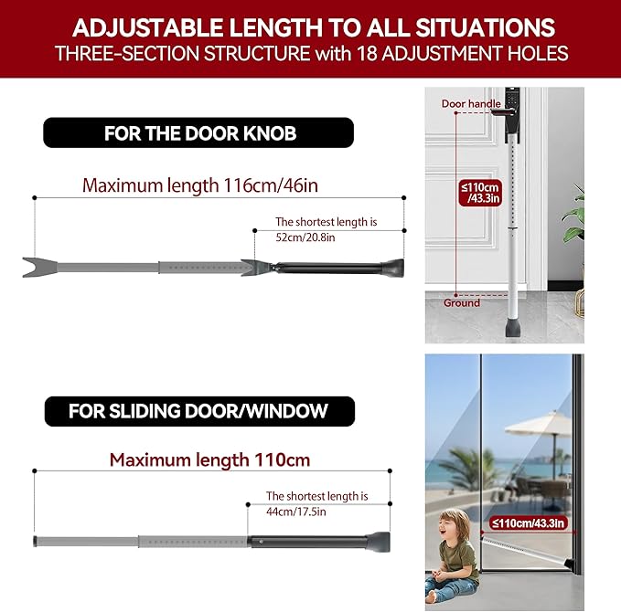 AceMining Upgraded Door Security Bar & Sliding Patio Door Security Bar, Heavy Duty Security Door Stoppers Adjustable Door Jammer Security Bar - OneBag
