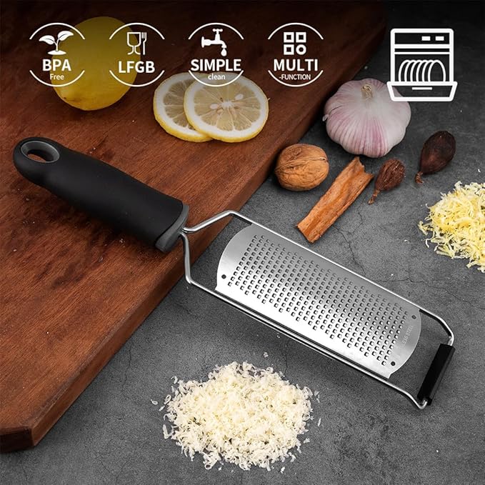 Cheese Grater, Multipurpose Kitchen Cheese Grater, Razor Sharp Stainless Steel Blade Silica Gel Handle Used for Cheese Carrot Chocolate Ginger Garlic Coconut Nuts and Cinnamon - OneBag