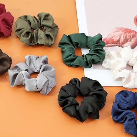 Silk Satin Hair Scrunchies, Silk Colourful Bobbles Elastic Hair Bands, Hair Tie (Pack of 12) - OneBag