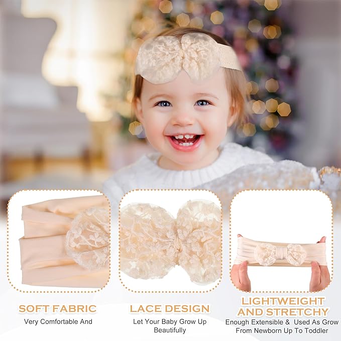 3 Pcs EUIOOVM Baby Headband, Baby Girls Bows Headwear, Soft Cute Cotton Baby Hair Bands, Bowknot Elastic Newborn Turban Hair Accessories - OneBag