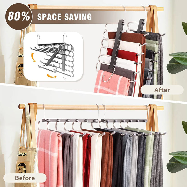 2 Pcs Space Saving Stainless Steel Clothes Storage Organizer & Jeans Hangers for Closet - OneBag