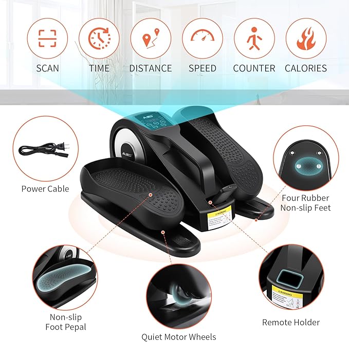 AOODIL Under Desk Elliptical Machine, Electric Seated Pedal Exerciser with Remote Control and LCD Display, Adjustable Speeds Leg Exerciser - OneBag