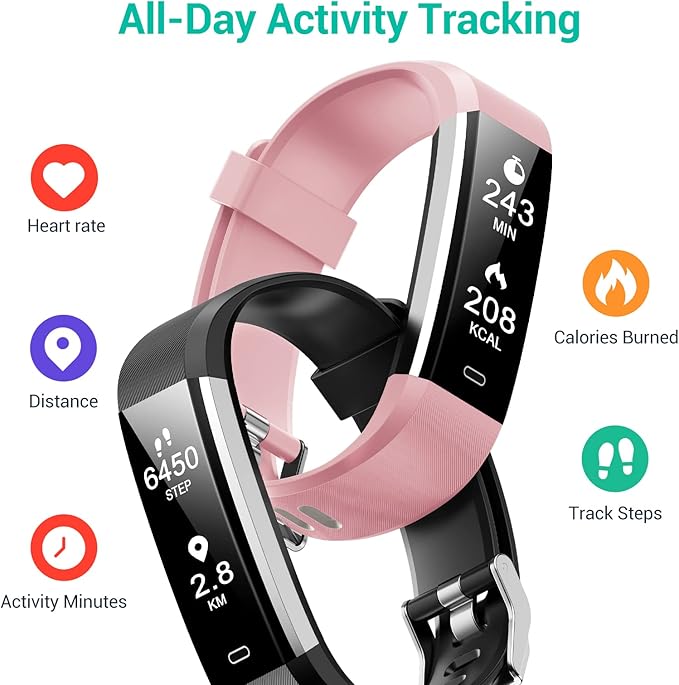 Runlio Fitness Tracker with Heart Rate Monitor, Sleep Monitor with 14 Sports Mode, Activity Tracker with Step and Calories Counter,IP67 Waterproof with Stopwatch Pedometer - OneBag