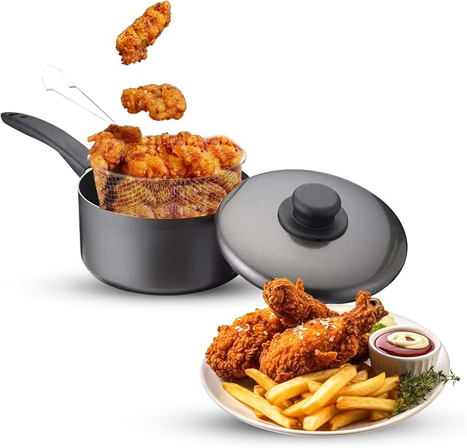 Non-Stick Small Chip Pan, Cookware Pot with Basket - OneBag