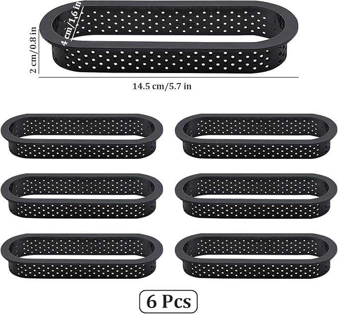 6 Pcs Oval Tart Rings Cake Molds, Perforated Pie Ring Heat-Resistant, Perforated Cake Mold Non Stick Mousse Mold for Quiche Cheese Cake Biscuit Dessert Baking Pies - OneBag