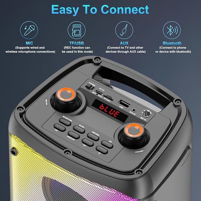 TAMPROAD Karaoke Machine with 2 Wireless Microphones, Portable Karaoke Machine for Adults & Kids, PA System with LED Lights - OneBag