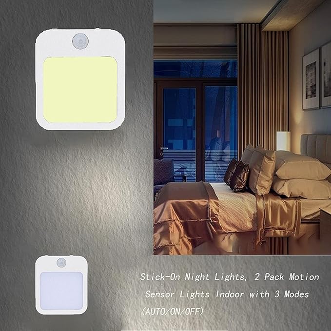 2 Pcs Plug-in Night Light, LED Wall Light, Mini Mini Smart Motion Sensor Night Light, 2 Modes, Dimmable Brightness, Warm White, EU Plug 110-220V - OneBag