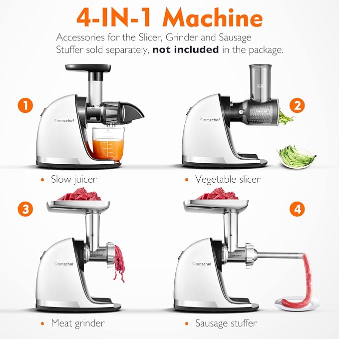 AMZCHEF White Juicer Machines, Cold Press Slow Juicer, Masticating Juicer whole Fruit and Vegetable- 309 - OneBag