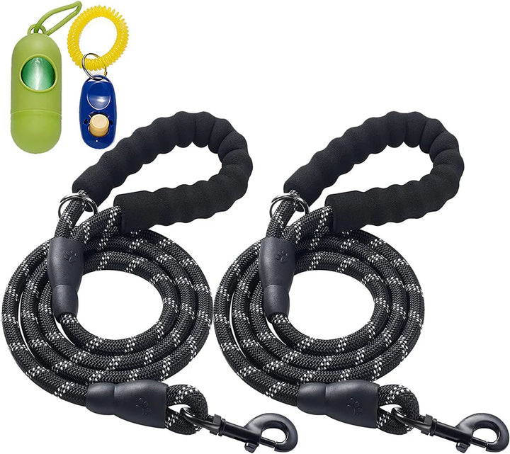 2 Pcs Reflective 0.5inX5FT Heavy Duty Dog Leash with Comfortable Padded Handle for Medium Large Dogs - OneBag