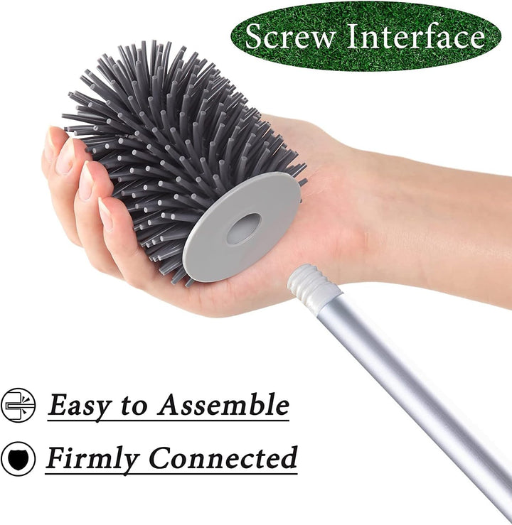 Silicone Toilet Brush and Holder Set with Long Non-Slip Handle for Bathroom, Wall Mounted & Floor Type - OneBag