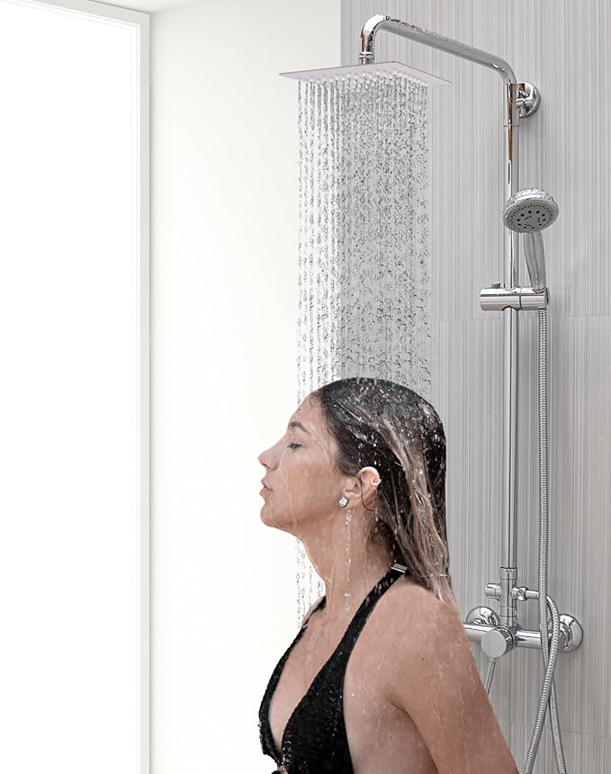 Rainfall Shower Head Brushed Nickel 8 Inch Large Square Shower Bathroom Head - OneBag