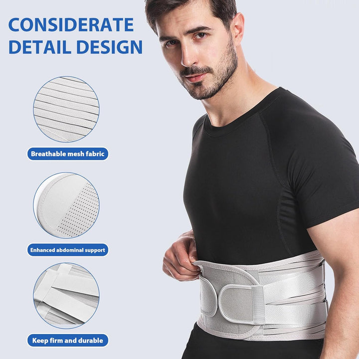 Lower Back Support Belt for Pain Relief, 5 Ribs Adjustable Lumbar Support for Disc, Sciatica, Scoliosis - OneBag